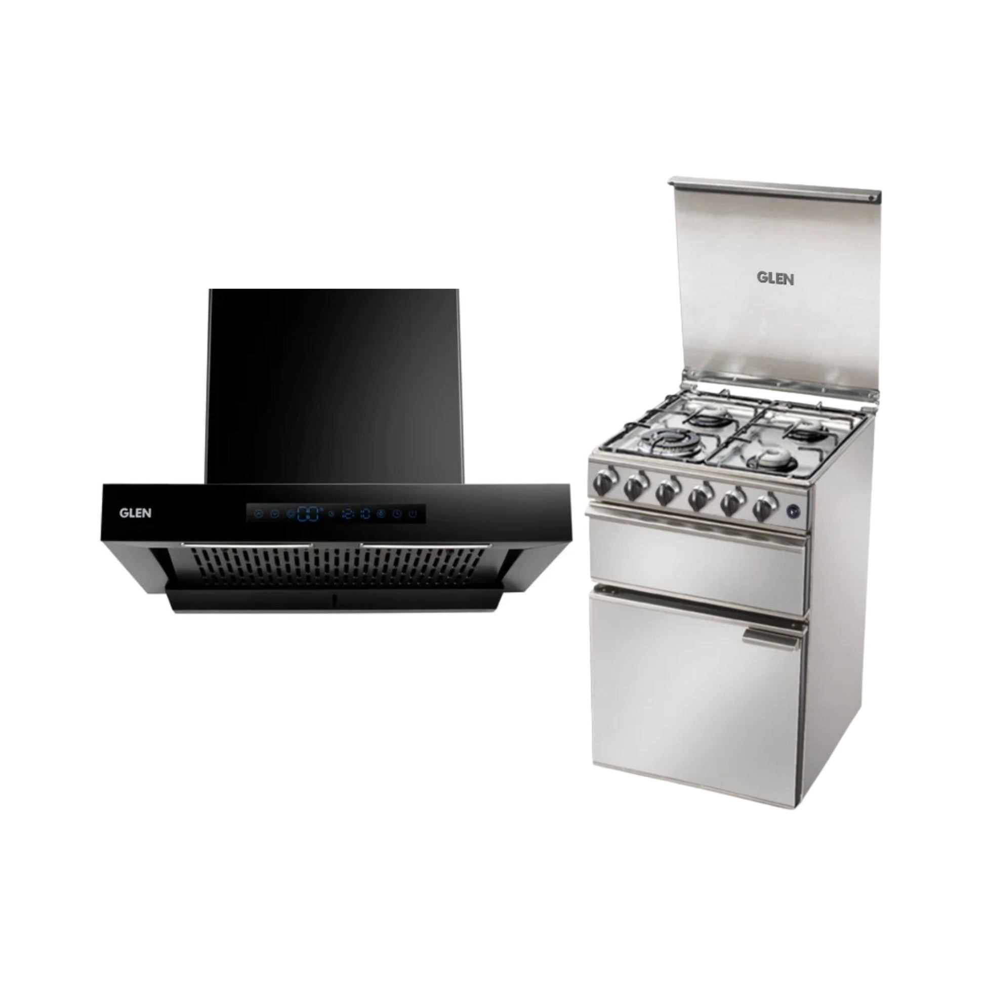 Glen 60 cm Wall Mounted Chimney Filterless Series CH 6053 BL BLDC AC 60 + Glen Cooking Range CR 2012 PL TR AI