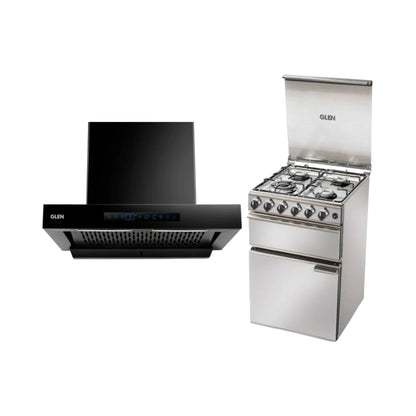 Glen 60 cm Wall Mounted Chimney Filterless Series CH 6053 BL BLDC AC 60 + Glen Cooking Range CR 2012 PL TR AI