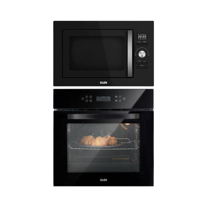 Glen Built In Oven BO 652 TOUCH MR TURBO BLACK + Glen Built-In Convection Microwave MO 674