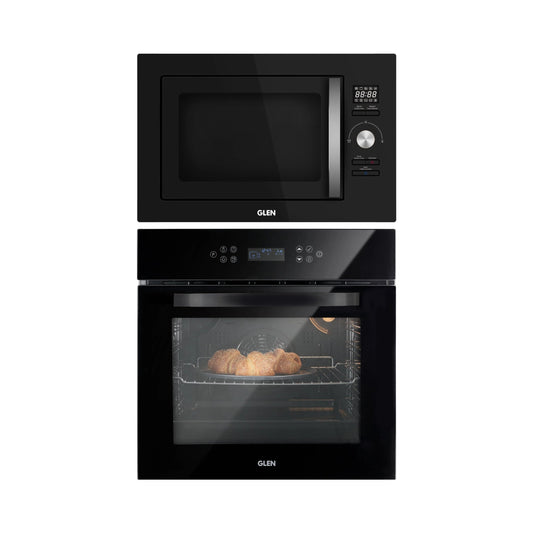 Glen Built In Oven BO 652 TOUCH MR TURBO BLACK + Glen Built-In Convection Microwave MO 674