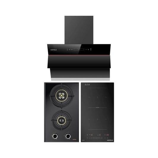 Hafele 60 cm Wall Mounted Chimney Essentia Series RENATA INCLINED 60 + Hafele 30 cm 2 Burner Hob Altius Series ALTIUS FS 230 + Hafele 2 Zones Induction Hob NERO 30