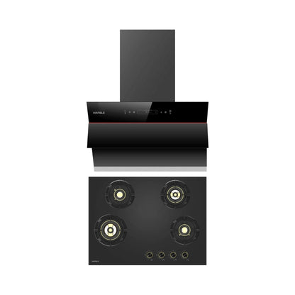 Hafele 60 cm Wall Mounted Chimney Essentia Series RENATA INCLINED 60 + Hafele 70 cm 4 Burner Hob Essentia Series AUGUSTA 470
