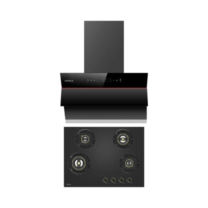 Hafele 60 cm Wall Mounted Chimney Essentia Series RENATA INCLINED 60 + Hafele 70 cm 4 Burner Hob Essentia Series VERENA 470