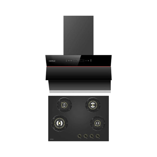 Hafele 60 cm Wall Mounted Chimney Essentia Series RENATA INCLINED 60 + Hafele 70 cm 4 Burner Hob Essentia Series VERENA 470