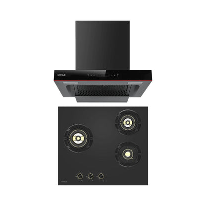 Hafele 60 cm Wall Mounted Chimney Essentia Series RENATA T-60 HOOD + Hafele 60 cm 3 Burner Hob Essentia Series AUGUSTA 360