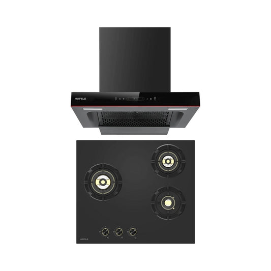 Hafele 60 cm Wall Mounted Chimney Essentia Series RENATA T-60 HOOD + Hafele 60 cm 3 Burner Hob Essentia Series AUGUSTA 360