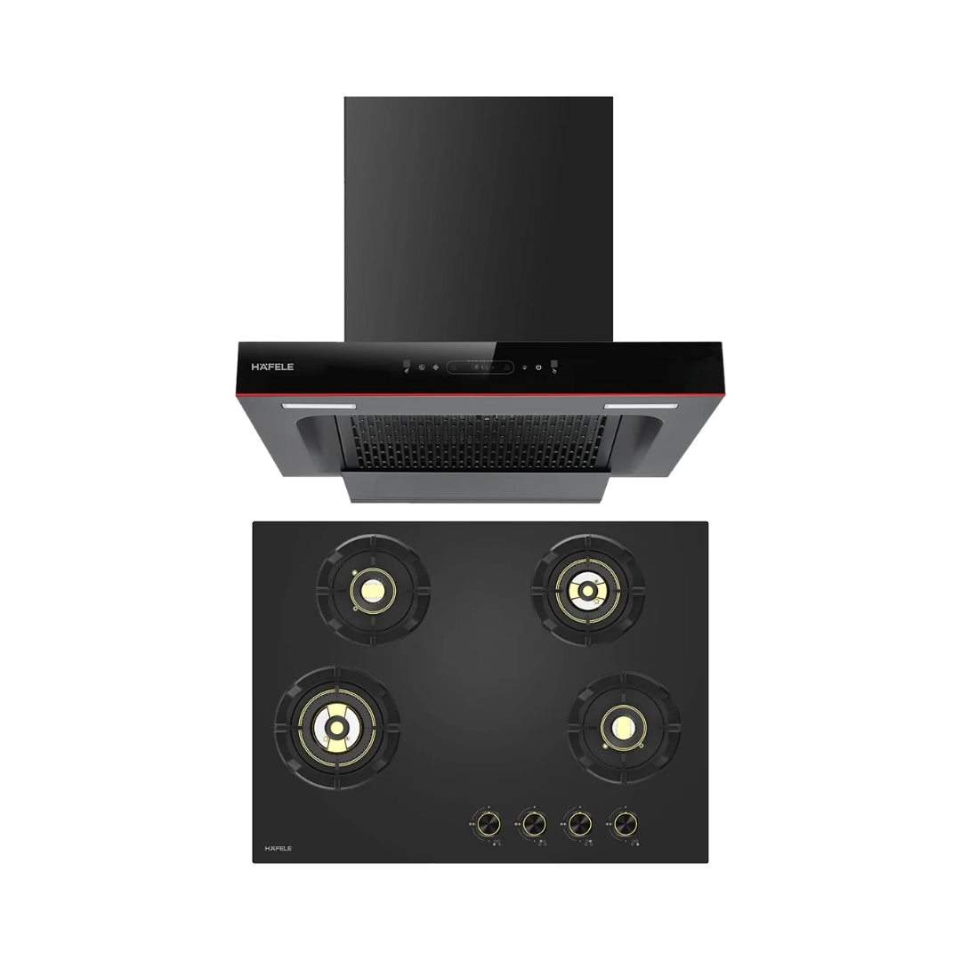Hafele 60 cm Wall Mounted Chimney Essentia Series RENATA T-60 HOOD + Hafele 70 cm 4 Burner Hob Essentia Series AUGUSTA 470