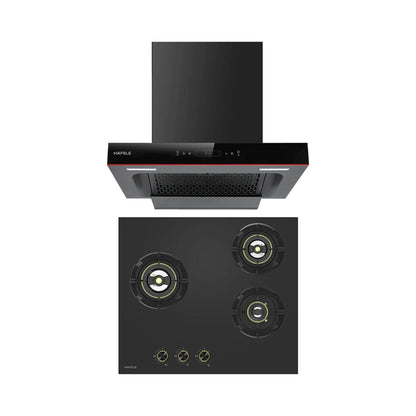Hafele 60 cm Wall Mounted Chimney Essentia Series RENATA T-60 HOOD + Hafele 60 cm 3 Burner Hob Essentia Series VERENA 360