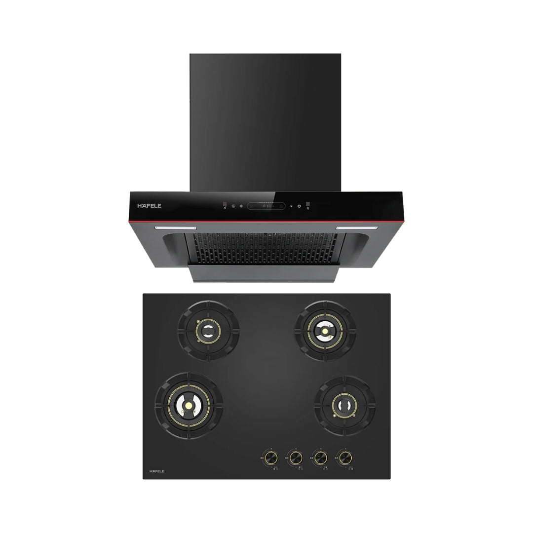 Hafele 60 cm Wall Mounted Chimney Essentia Series RENATA T-60 HOOD + Hafele 70 cm 4 Burner Hob Essentia Series VERENA 470