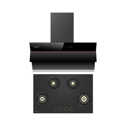 Hafele 90 cm Wall Mounted Chimney Essentia Series RENATA INCLINED 90 + Hafele 80 cm 4 Burner Hob Essentia Series AUGUSTA 480