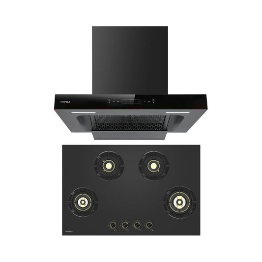 Hafele 90 cm Wall Mounted Chimney Essentia Series RENATA T-90 HOOD + Hafele 80 cm 4 Burner Hob Essentia Series AUGUSTA 480