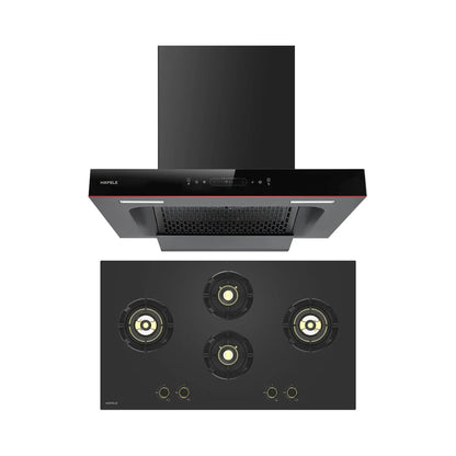 Hafele 90 cm Wall Mounted Chimney Essentia Series RENATA T-90 HOOD + Hafele 90 cm 4 Burner Hob Essentia Series AUGUSTA 490