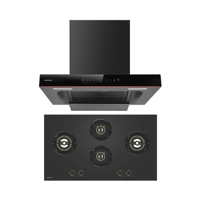 Hafele 90 cm Wall Mounted Chimney Essentia Series RENATA T-90 HOOD + Hafele 90 cm 4 Burner Hob Essentia Series VERENA 490