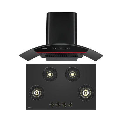Hafele 90 cm Wall Mounted Chimney Essentia Series RENATA CURVED 90 + Hafele 80 cm 4 Burner Hob Essentia Series AUGUSTA 480