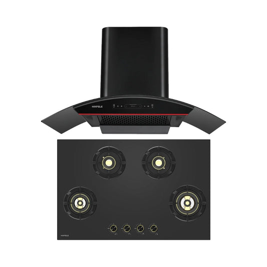 Hafele 90 cm Wall Mounted Chimney Essentia Series RENATA CURVED 90 + Hafele 80 cm 4 Burner Hob Essentia Series AUGUSTA 480