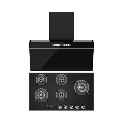 Hafele 90 cm Wall Mounted Chimney TERESA NEO I-90 BLDC + Hafele 90 cm 5 Burner Hob Cronus Series CRONUS 590
