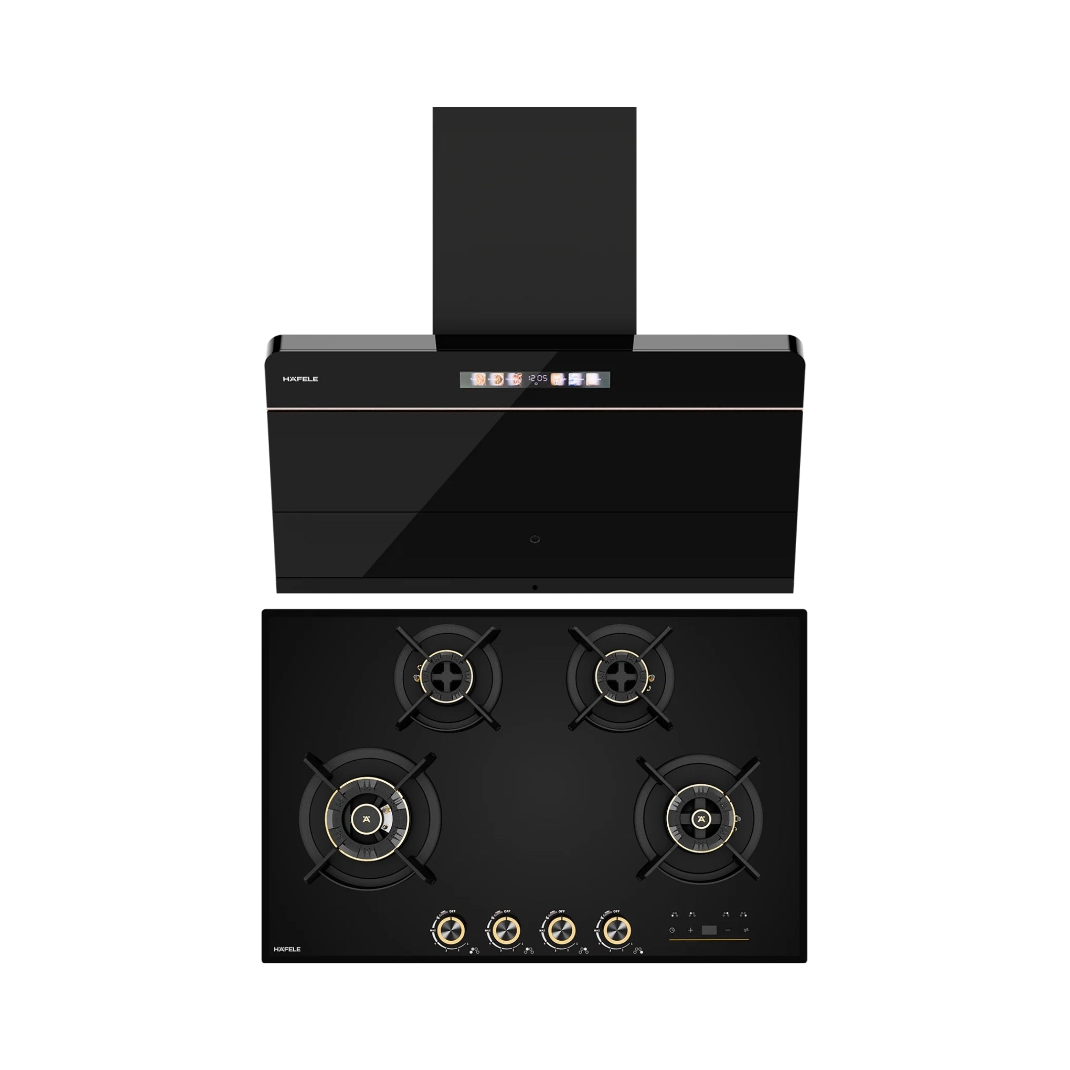 Hafele 90 cm Wall Mounted Chimney TERESA NEO I-90 BLDC + Hafele 80 cm 4 Burner Hob Cronus Series CRONUS 480