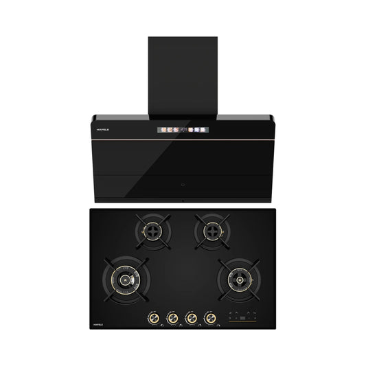 Hafele 90 cm Wall Mounted Chimney TERESA NEO I-90 BLDC + Hafele 80 cm 4 Burner Hob Cronus Series CRONUS 480