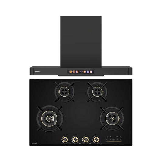 Hafele 90 cm Wall Mounted Chimney TERESA T-90 BLDC + Hafele 80 cm 4 Burner Hob Cronus Series CRONUS 480