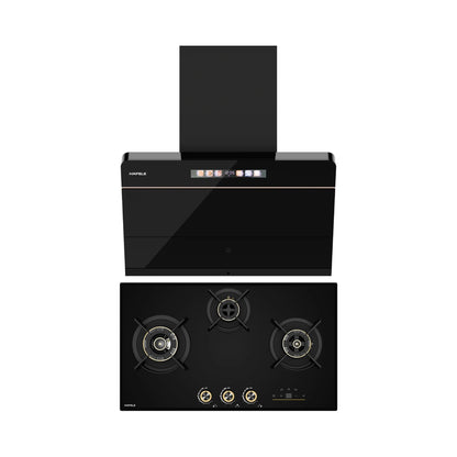 Hafele 75 cm Wall Mounted Chimney TERESA NEO I-75 BLDC + Hafele 75 cm 3 Burner Hob Cronus Series CRONUS 378