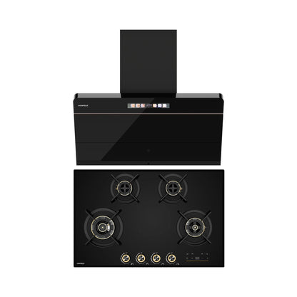 Hafele 90 cm Wall Mounted Chimney TERESA NEO I-90 BLDC + Hafele 80 cm 4 Burner Hob Cronus Series CRONUS 480