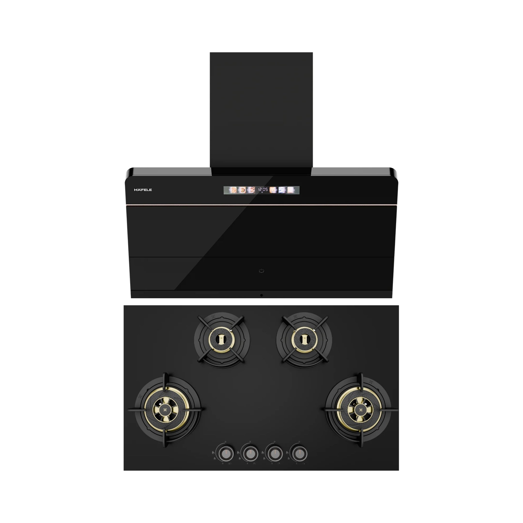 Hafele 90 cm Wall Mounted Chimney TERESA NEO I-90 BLDC + Hafele 86 cm 4 Burner Hob Altius Plus Matt Series ALTIUS PLUS MATT GLASS 490
