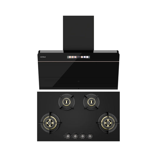 Hafele 90 cm Wall Mounted Chimney TERESA NEO I-90 BLDC + Hafele 86 cm 4 Burner Hob Altius Plus Matt Series ALTIUS PLUS MATT GLASS 490