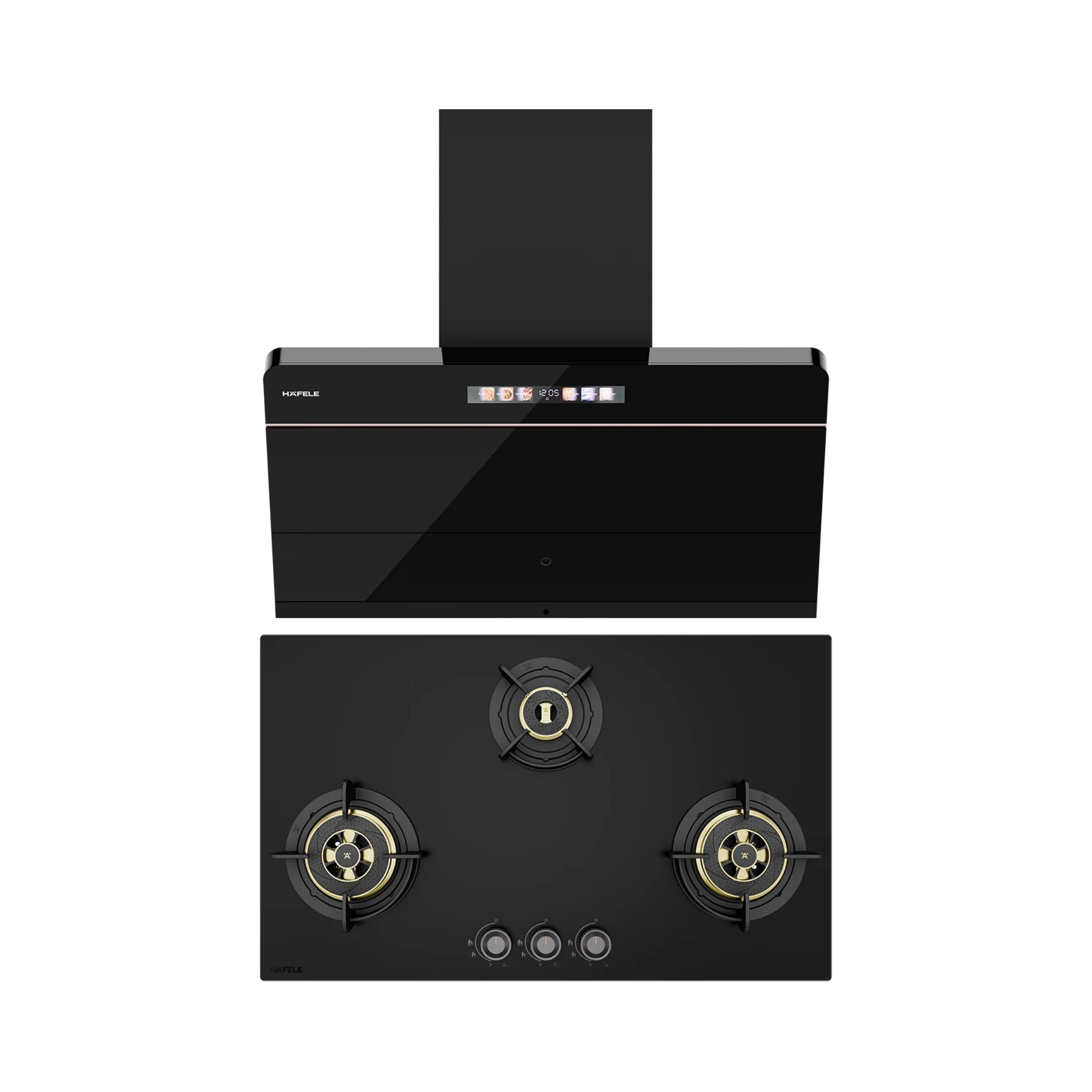 Hafele 90 cm Wall Mounted Chimney TERESA NEO I-90 BLDC + Hafele 86 cm 3 Burner Hob Altius Plus Matt Series ALTIUS PLUS MATT GLASS 390