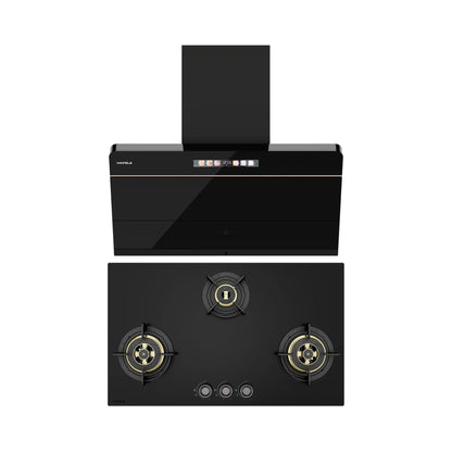Hafele 90 cm Wall Mounted Chimney TERESA NEO I-90 BLDC + Hafele 86 cm 3 Burner Hob Altius Plus Matt Series ALTIUS PLUS MATT GLASS 390