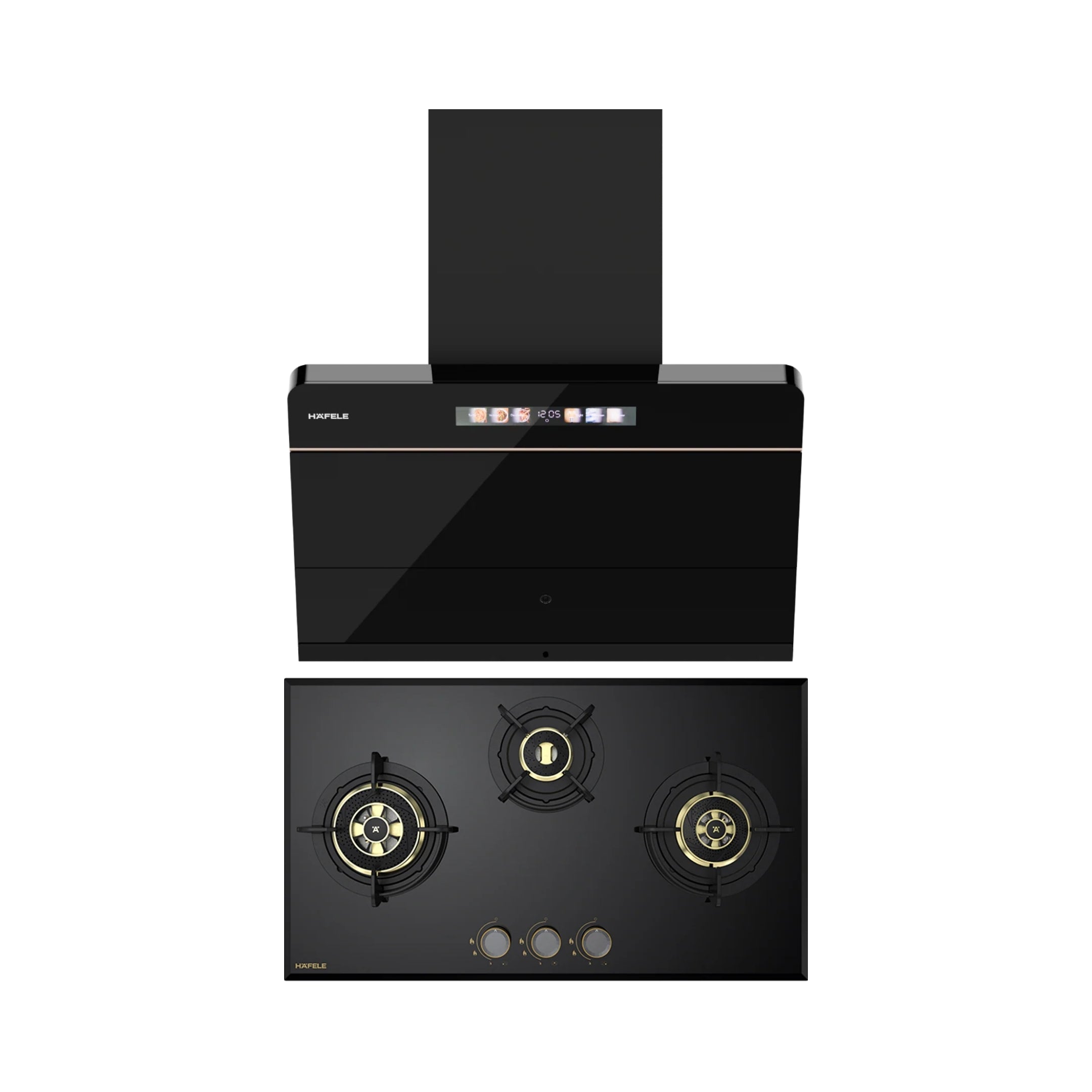 Hafele 75 cm Wall Mounted Chimney TERESA NEO I-75 BLDC + Hafele 78 cm 3 Burner Hob Altius Plus Series ALTIUS PLUS 378