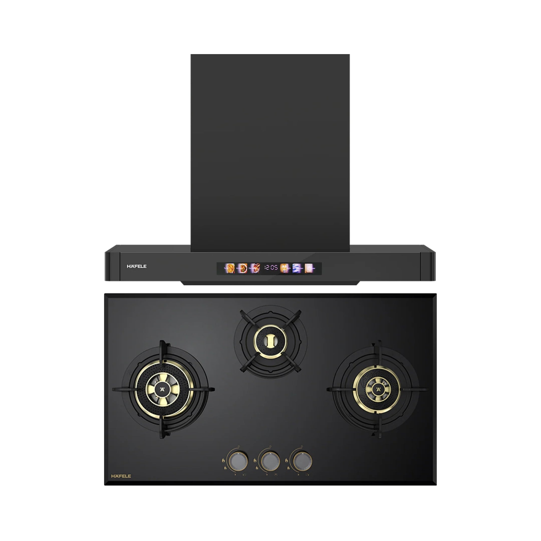 Hafele 75 cm Wall Mounted Chimney TERESA T-75 BLDC + Hafele 78 cm 3 Burner Hob Altius Plus Series ALTIUS PLUS 378