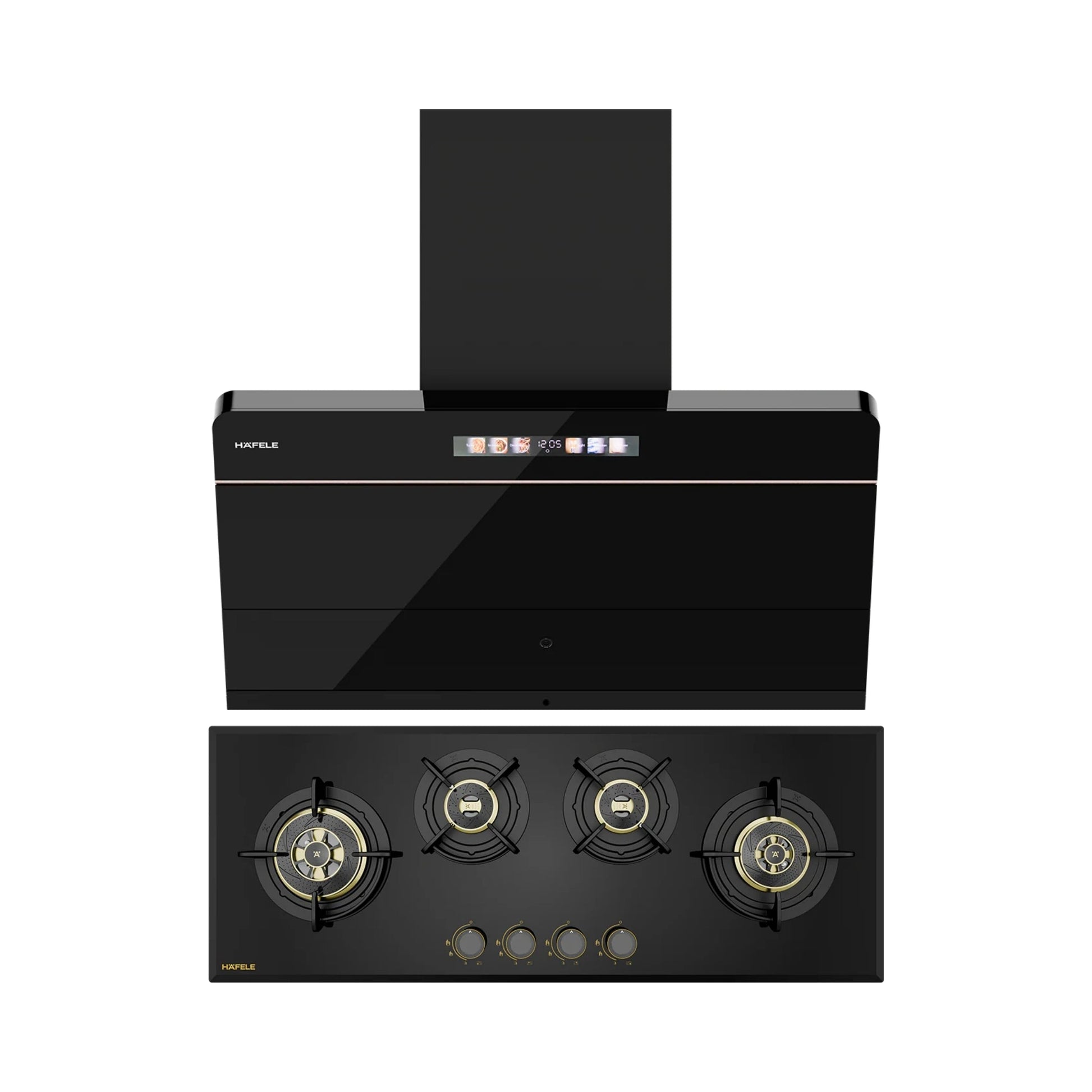 Hafele 90 cm Wall Mounted Chimney TERESA NEO I-90 BLDC + Hafele 100 cm 4 Burner Hob Altius Plus Series ALTIUS PLUS 000