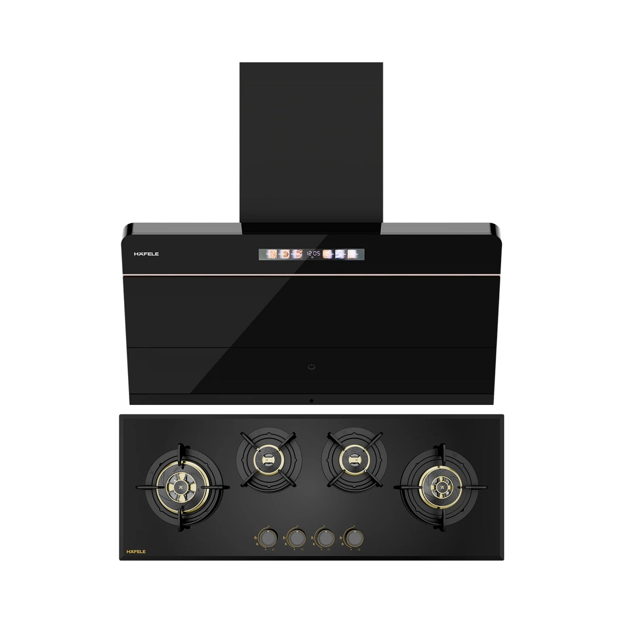 Hafele 90 cm Wall Mounted Chimney TERESA NEO I-90 BLDC + Hafele 100 cm 4 Burner Hob Altius Plus Series ALTIUS PLUS 000