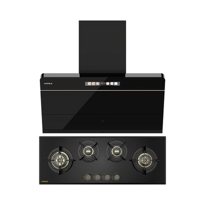 Hafele 90 cm Wall Mounted Chimney TERESA NEO I-90 BLDC + Hafele 100 cm 4 Burner Hob Altius Plus Series ALTIUS PLUS 000