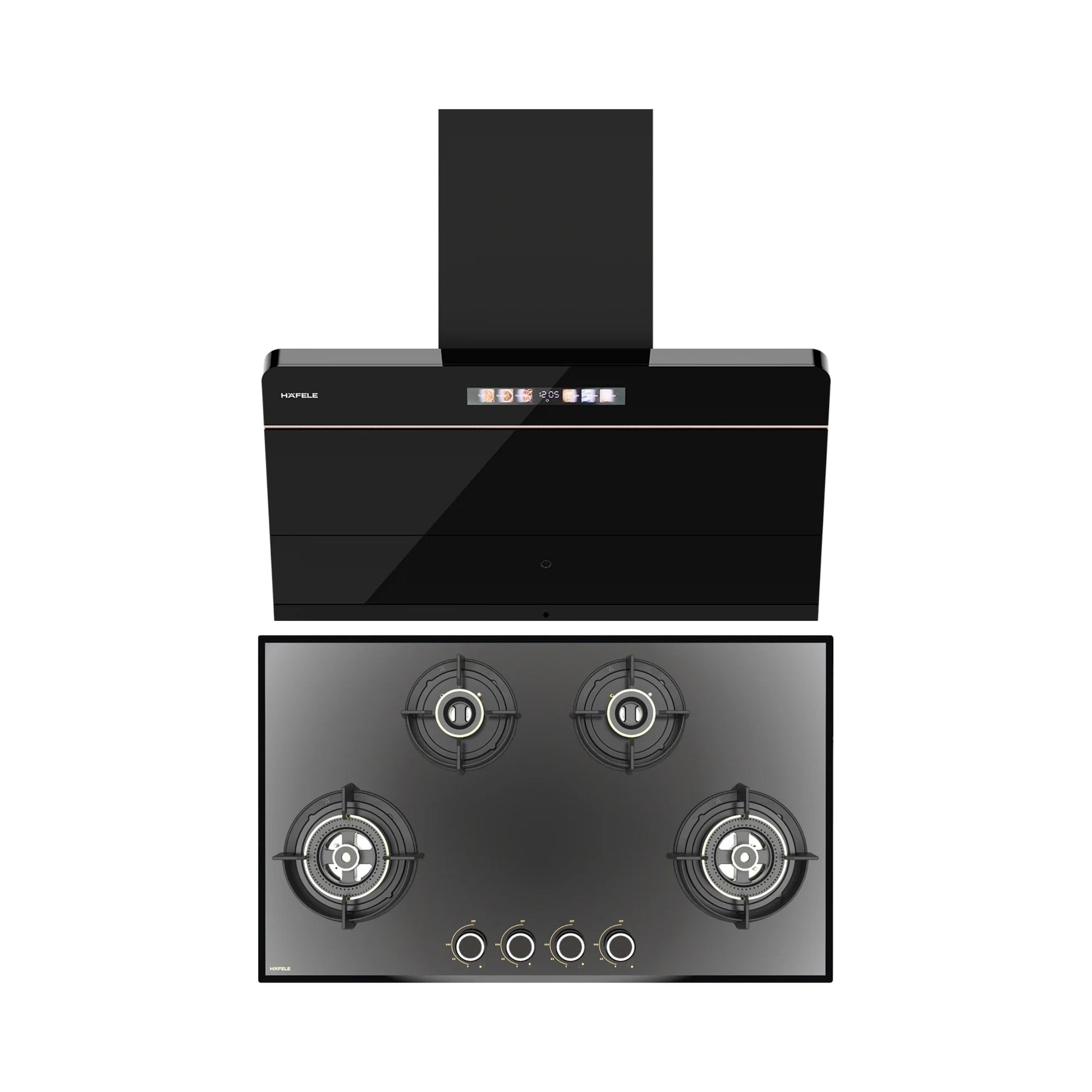 Hafele 90 cm Wall Mounted Chimney TERESA NEO I-90 BLDC + Hafele 86 cm 4 Burner Hob Altius Series ALTIUS FS 490