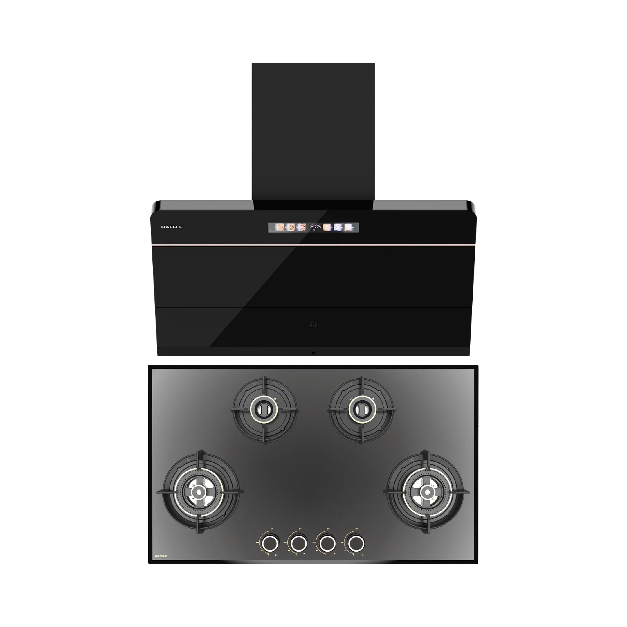 Hafele 90 cm Wall Mounted Chimney TERESA NEO I-90 BLDC + Hafele 86 cm 4 Burner Hob Altius Series ALTIUS FS 490