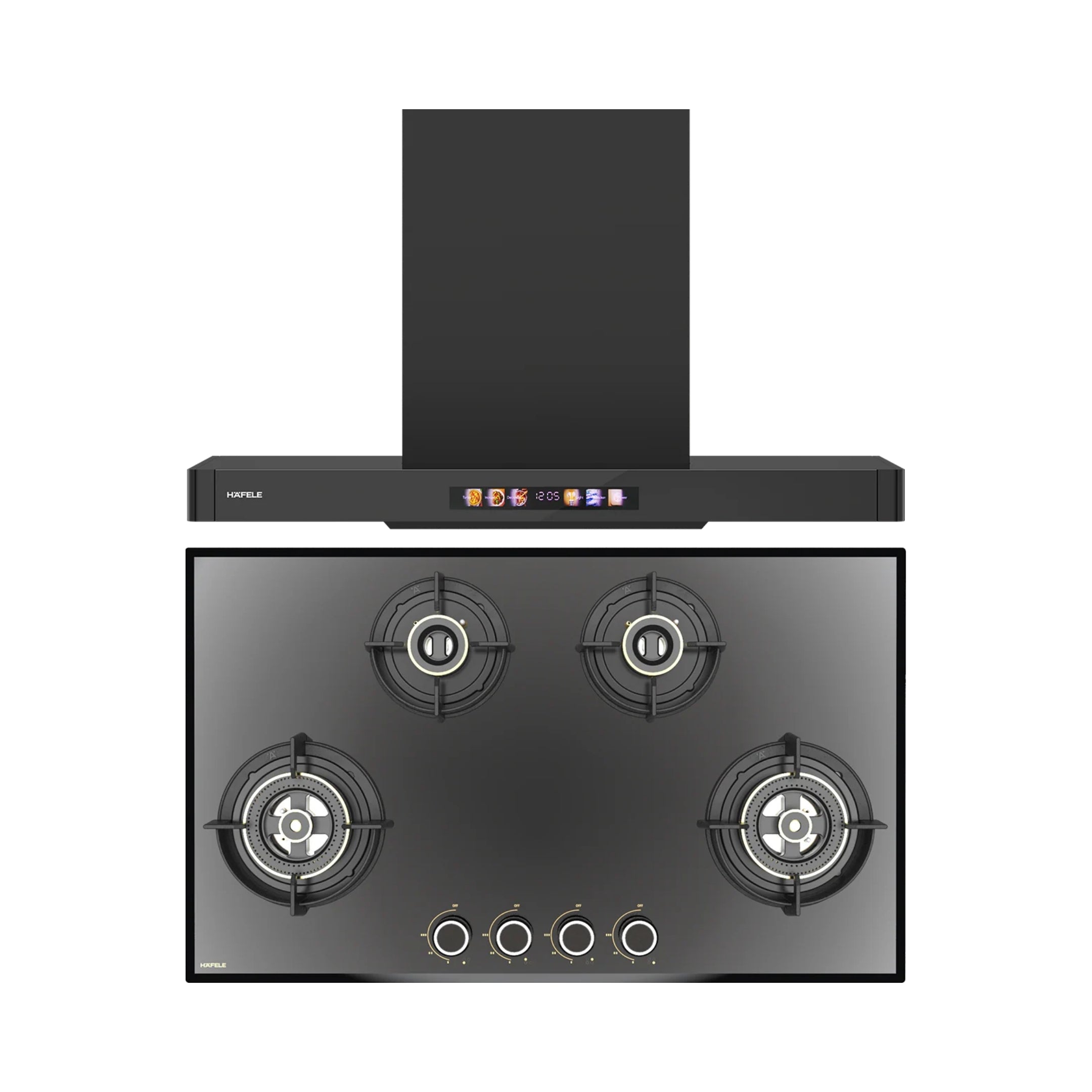 Hafele 90 cm Wall Mounted Chimney TERESA T-90 BLDC + Hafele 86 cm 4 Burner Hob Altius Series ALTIUS FS 490