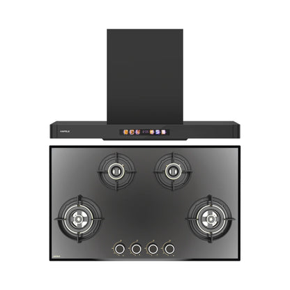 Hafele 90 cm Wall Mounted Chimney TERESA T-90 BLDC + Hafele 86 cm 4 Burner Hob Altius Series ALTIUS FS 490