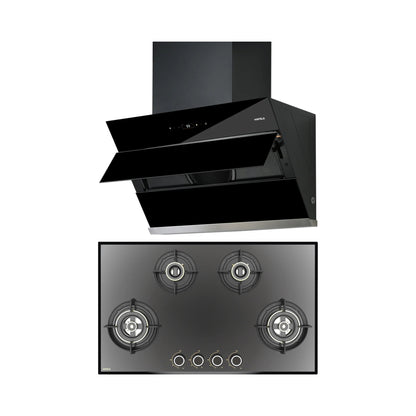 Hafele 90 cm Wall Mounted Chimney AELLA 90 + Hafele 86 cm 4 Burner Hob Altius Series ALTIUS FS 490
