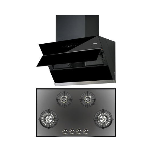 Hafele 90 cm Wall Mounted Chimney AELLA 90 + Hafele 86 cm 4 Burner Hob Altius Series ALTIUS FS 490