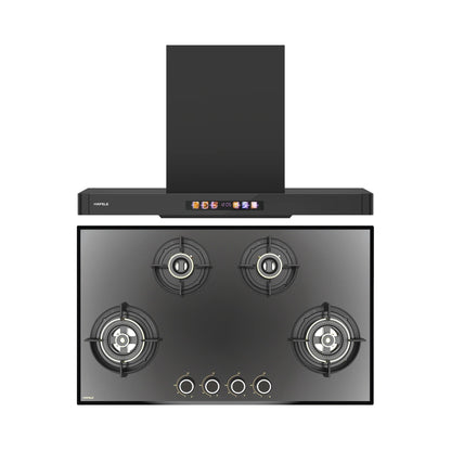 Hafele 90 cm Wall Mounted Chimney TERESA T-90 BLDC + Hafele 86 cm 4 Burner Hob Altius Series ALTIUS FS 490