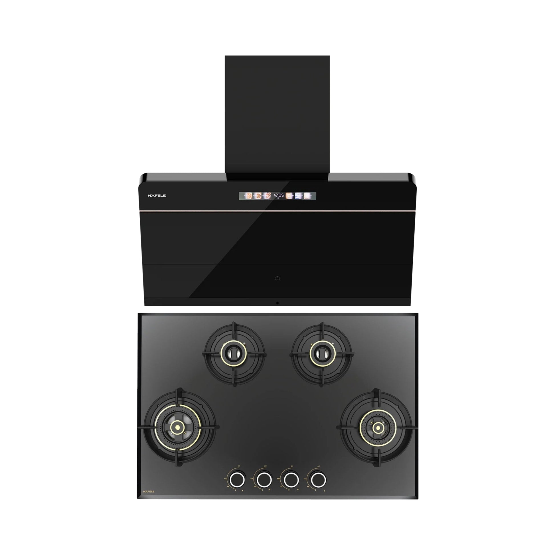 Hafele 90 cm Wall Mounted Chimney TERESA NEO I-90 BLDC + Hafele 78 cm 4 Burner Hob Altius Series ALTIUS FS 480