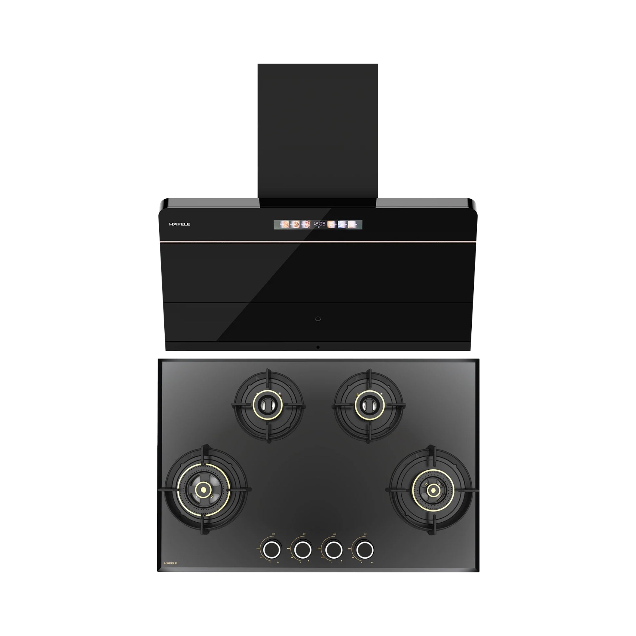 Hafele 90 cm Wall Mounted Chimney TERESA NEO I-90 BLDC + Hafele 78 cm 4 Burner Hob Altius Series ALTIUS FS 480