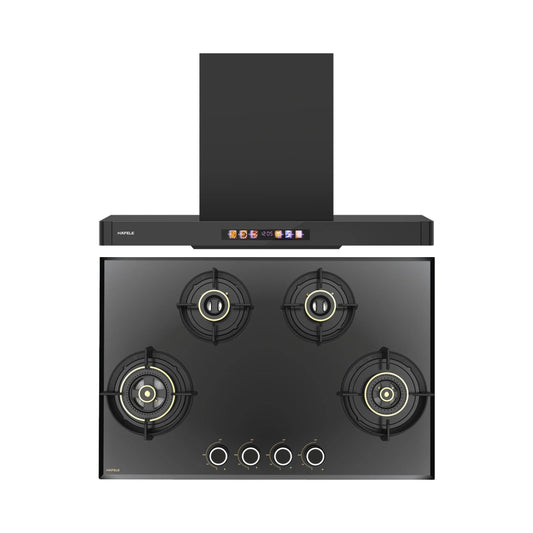 Hafele 90 cm Wall Mounted Chimney TERESA T-90 BLDC + Hafele 78 cm 4 Burner Hob Altius Series ALTIUS FS 480