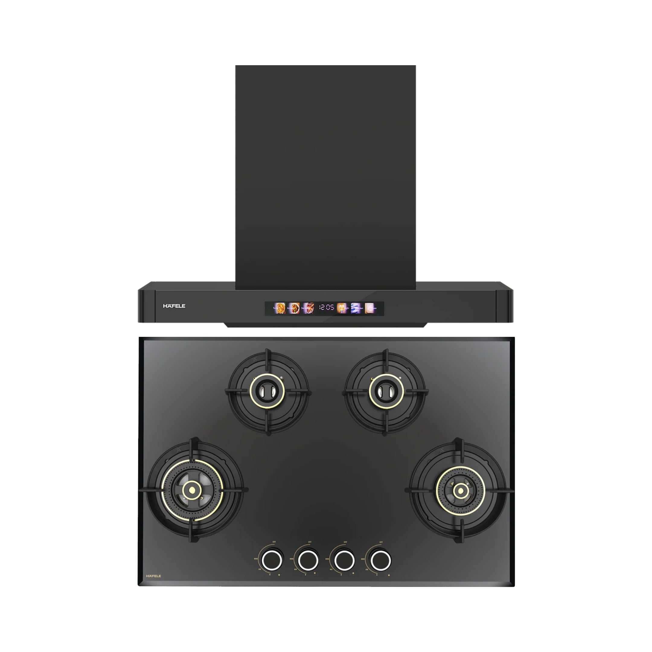 Hafele 75 cm Wall Mounted Chimney TERESA T-75 BLDC + Hafele 78 cm 4 Burner Hob Altius Series ALTIUS FS 480
