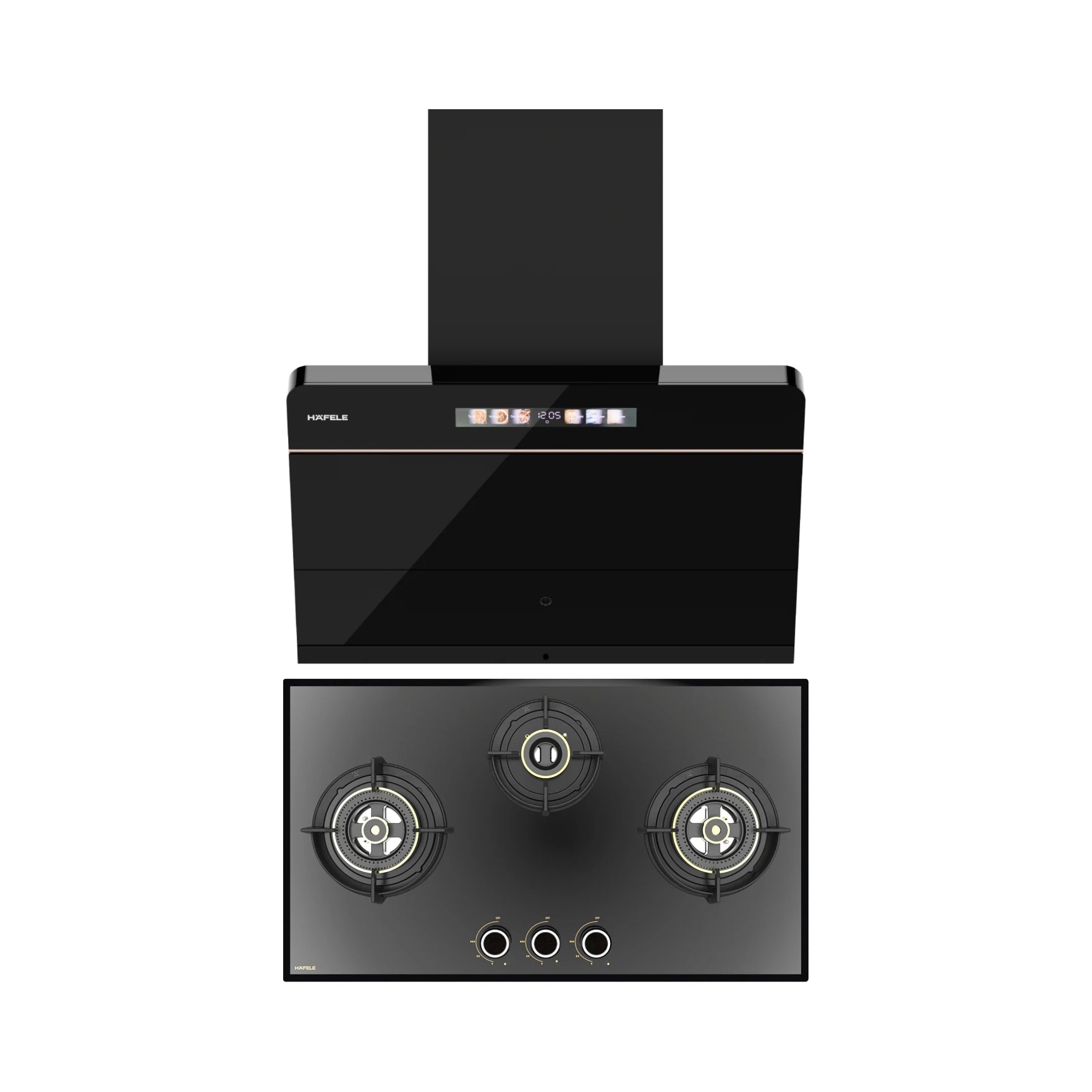 Hafele 75 cm Wall Mounted Chimney TERESA NEO I-75 BLDC + Hafele 78 cm 3 Burner Hob Altius Series ALTIUS FS 378