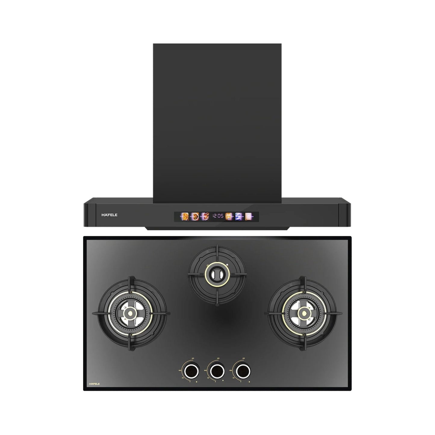 Hafele 75 cm Wall Mounted Chimney TERESA T-75 BLDC + Hafele 78 cm 3 Burner Hob Altius Series ALTIUS FS 378