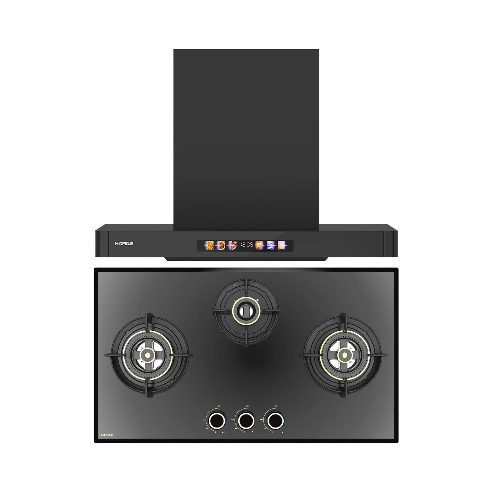 Hafele 75 cm Wall Mounted Chimney TERESA T-75 BLDC + Hafele 78 cm 3 Burner Hob Altius Series ALTIUS FS 378