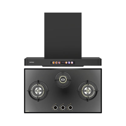 Hafele 75 cm Wall Mounted Chimney TERESA T-75 BLDC + Hafele 78 cm 3 Burner Hob Altius Series ALTIUS FS 378