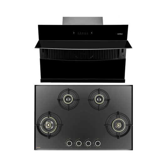 Hafele 90 cm Wall Mounted Chimney RHINE 90 + Hafele 78 cm 4 Burner Hob Altius Series ALTIUS FS 480